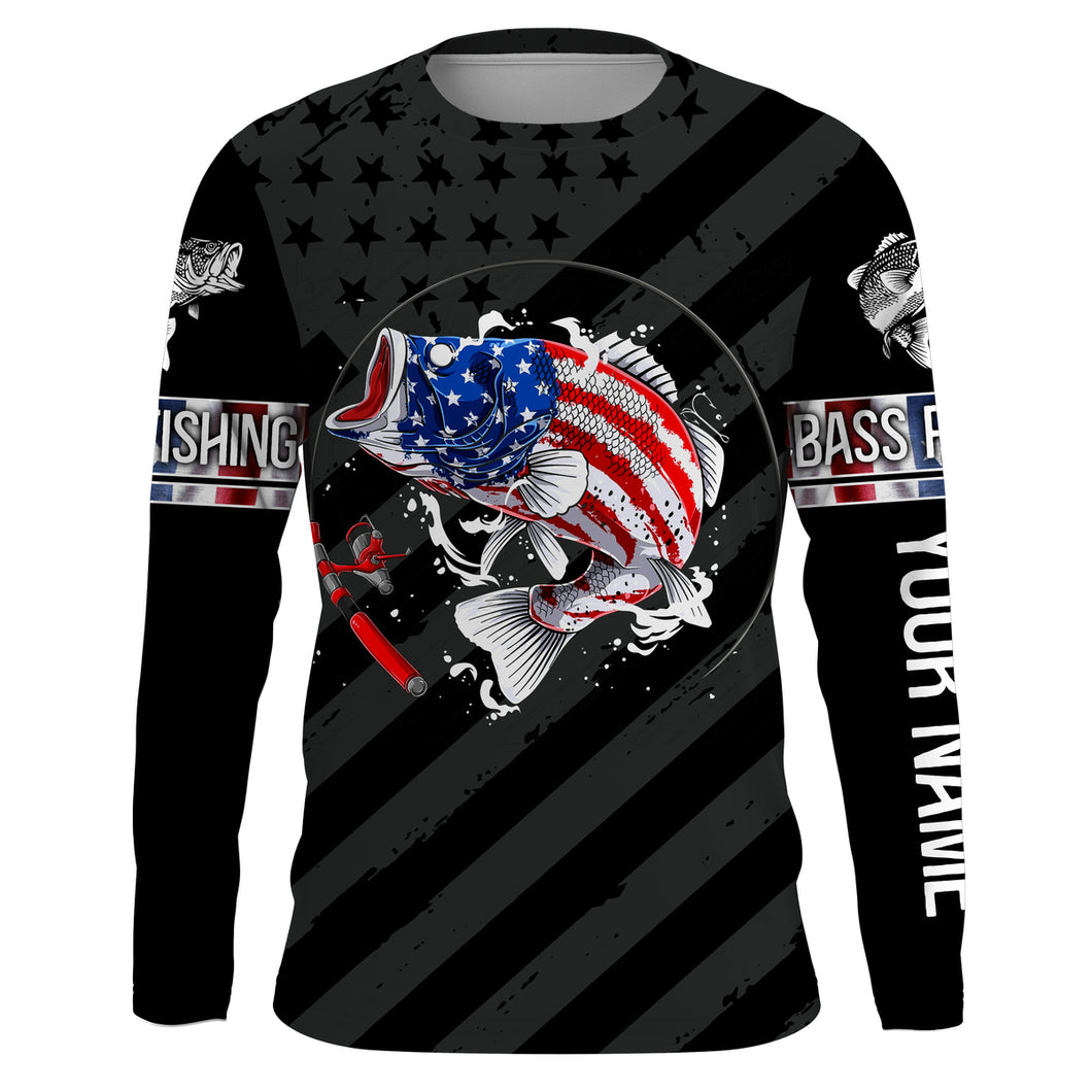 Largemouth Bass fishing American flag performance UV protection custom name long Sleeve fishing shirts NQS3619