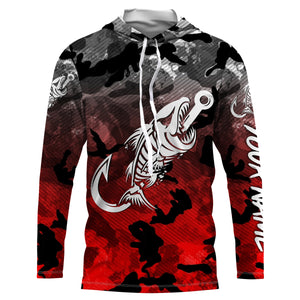 Black Red Camo fishing shirt Fish hook skull Custom Name sun protection mens long sleeve fishing shirt NQS3621