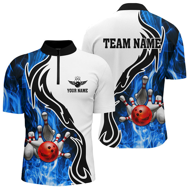 Men's Bowling Quarter-Zip Shirt Custom bowling ball and pins strike pu