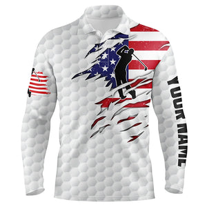 Mens golf polo shirt American flag patriot custom name white golf balls shirts NQS4158