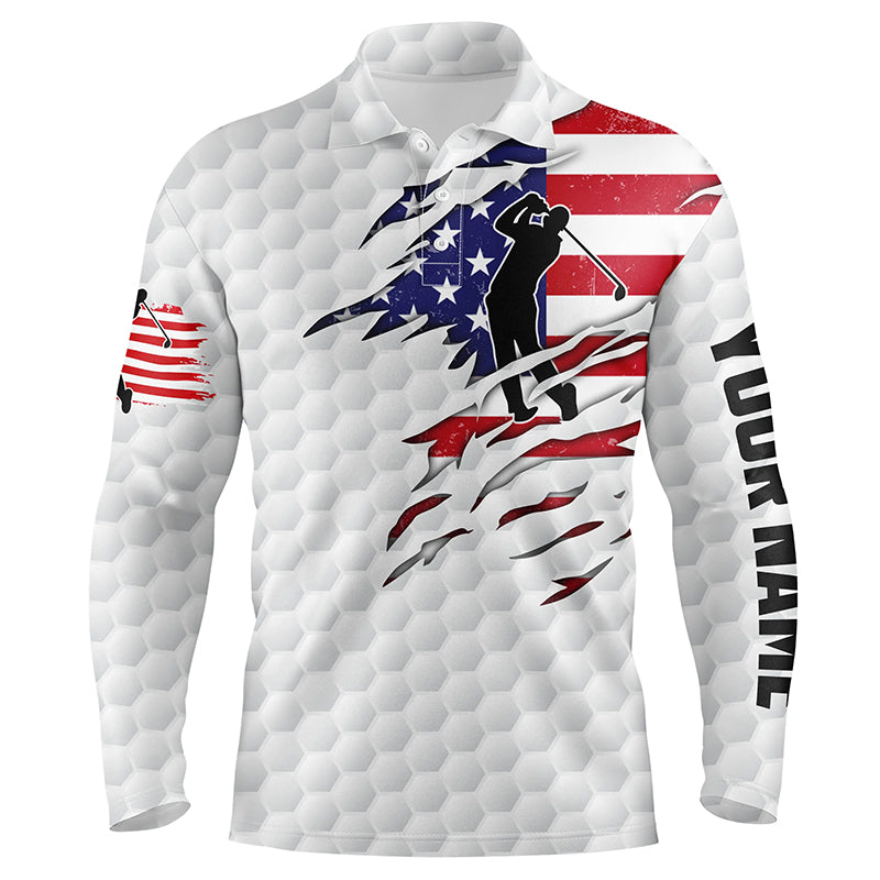 Mens golf polo shirt American flag patriot custom name white golf balls shirts NQS4158