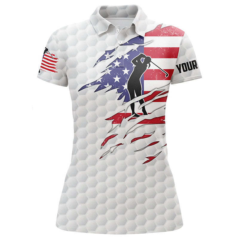Womens golf polo shirts American flag patriot custom name white golf balls shirts NQS4158