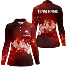 Load image into Gallery viewer, Womens Bowling Polo Shirts Custom Red flashes of lightning thunder bowling team Ladies bowler Jerseys NQS6637