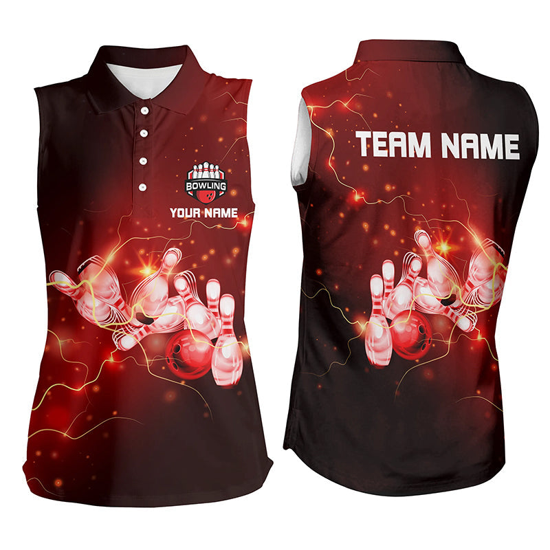 Womens Bowling sleeveless Polo Shirts Custom Red flashes of lightning thunder team Ladies Jerseys NQS6637