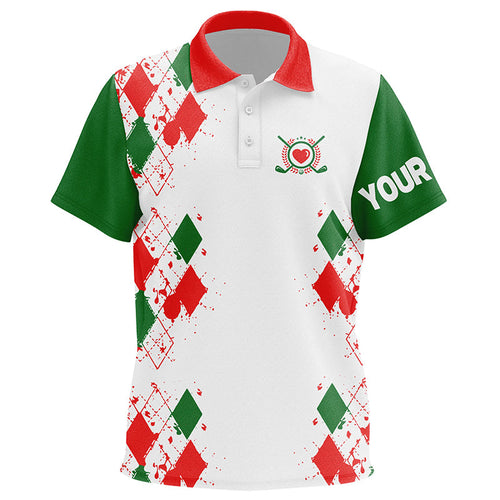 Red, white and green Christmas argyle pattern Kid golf polo shirts custom golf tops for Kid NQS6640