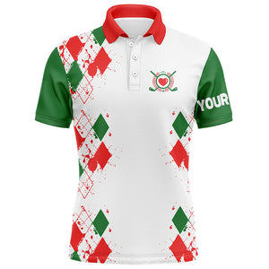 Red, white and green Christmas argyle pattern Mens golf polo shirts custom Xmas golf tops for mens NQS6640