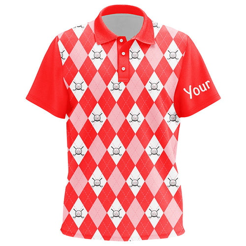 Red argyle plaid pattern Kid golf polo shirts custom golf shirts for Kid, personalized golf gifts NQS6877