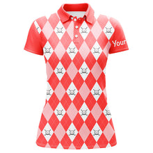 Load image into Gallery viewer, Red argyle plaid pattern Women golf polo shirts custom golf shirts for women, personalized golf gift NQS6877