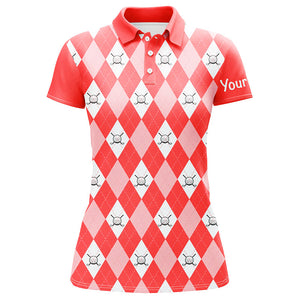 Red argyle plaid pattern Women golf polo shirts custom golf shirts for women, personalized golf gift NQS6877