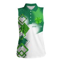 Load image into Gallery viewer, Womens sleeveless polo shirt custom green clover St Patrick day golf shirts, golfing gifts NQS4741