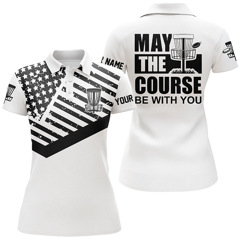 Black white American flag polo shirts custom May the course be with you disc golf shirts for women NQS4972