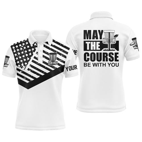 Black white American flag Men polo shirts custom May the course be with you disc golf shirts for men NQS4972