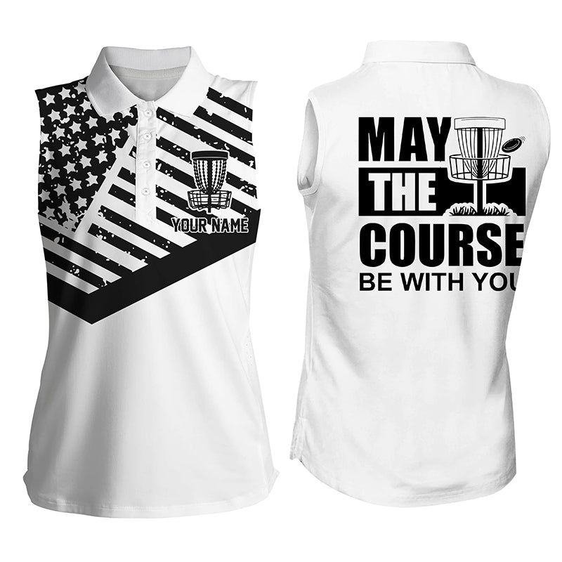 American flag Women sleeveless polo shirt custom May the course be with you disc golf shirts for women NQS4972