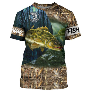 Walleye Fishing Custom Name 3D All Over Printed Camo Shirts For Adult And Kid Personalized Fishing Gift NQS293