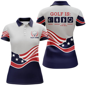 Funny Womens golf polos shirts custom name American flag golf is swing swear look for ball repeat NQS5284