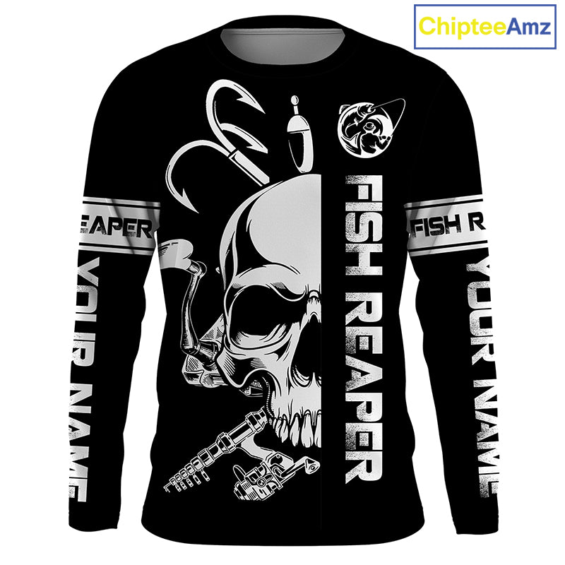 Fish reaper fishing black and white Custom sun protection fishing jersey Shirts, fishing gift NQS3500