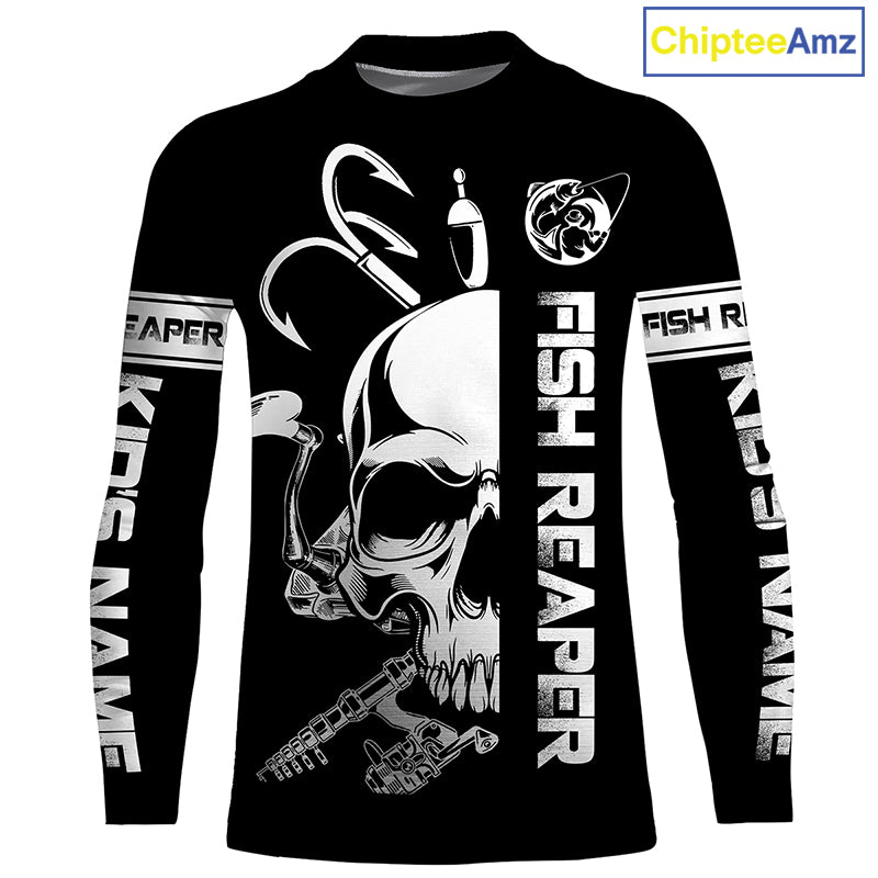 Fish reaper fishing black and white Custom sun protection fishing jersey Shirts, fishing gift NQS3500