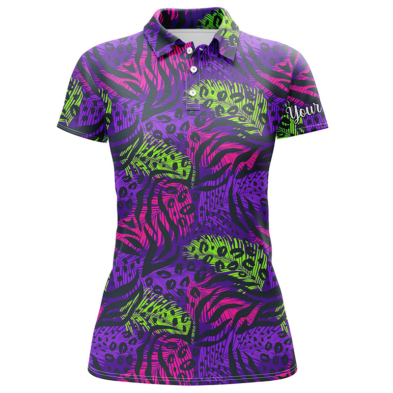 Womens golf polo shirts with colorful purple tropical background custom team golf polo shirts NQS4160