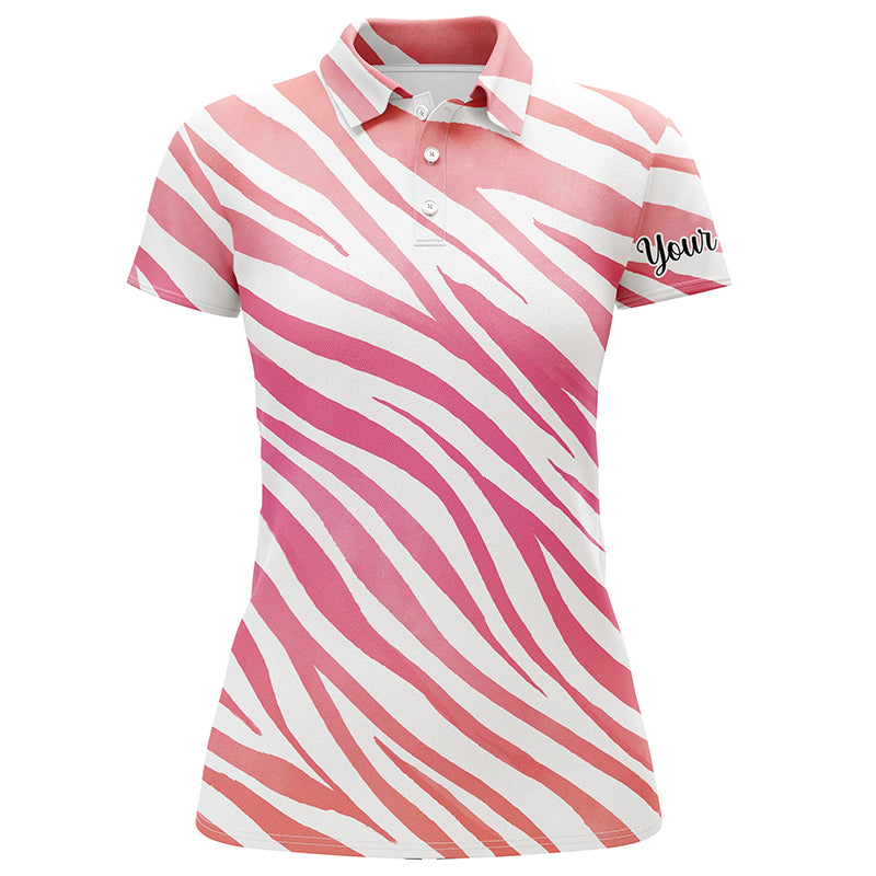 Beautiful pink zebra pattern Womens golf polo shirts custom name gift for golf lovers NQS4164