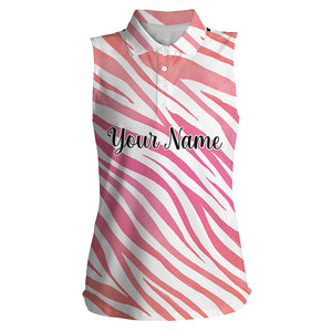 Beautiful pink zebra pattern  Womens sleeveless polo shirts custom name gift for golf lovers NQS4164