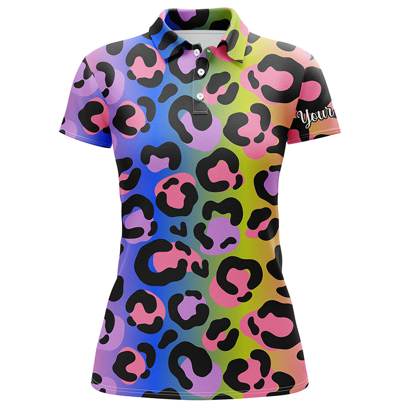 Neon rainbow leopard Womens golf polo shirts custom name gift for golf lovers NQS4165