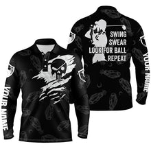 Load image into Gallery viewer, Mens golf polo shirt swing swear look for ball repeat custom name golf clubs pattern shirt | Black NQS4374