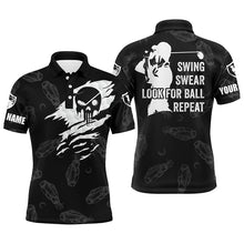 Load image into Gallery viewer, Mens golf polo shirt swing swear look for ball repeat custom name golf clubs pattern shirt | Black NQS4374