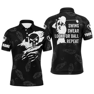 Mens golf polo shirt swing swear look for ball repeat custom name golf clubs pattern shirt | Black NQS4374