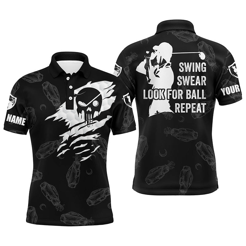 Mens golf polo shirt swing swear look for ball repeat custom name golf clubs pattern shirt | Black NQS4374