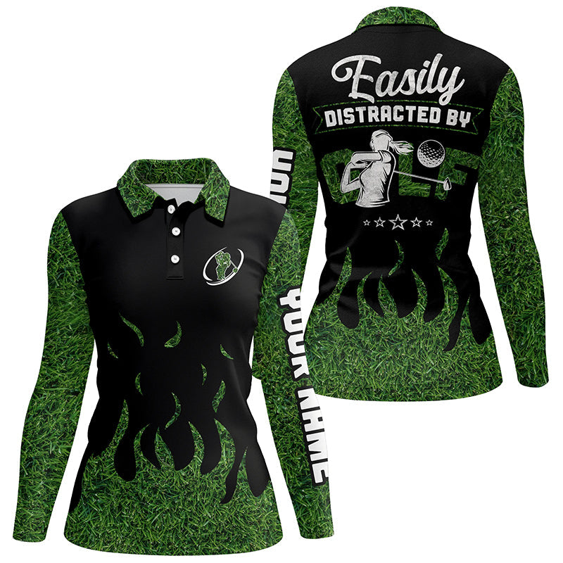 Black Green grass Women golf polos shirt custom Easily distracted by golf, funny golf shirts for women NQS6884
