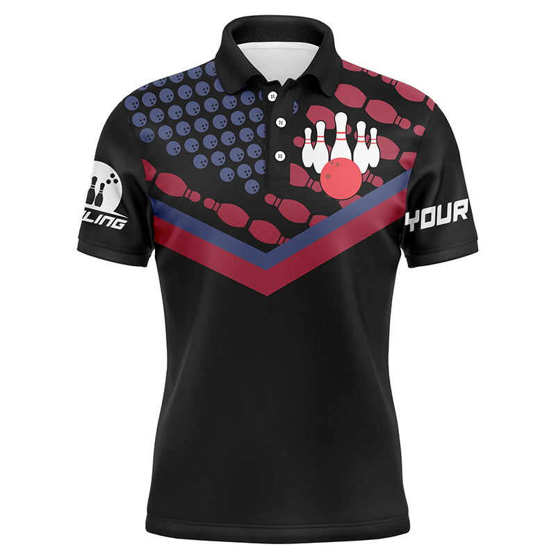 Personalized Men Bowling Polo Shirt custom name Vintage Bowling Ball pins American Flag, bowl gifts NQS4583