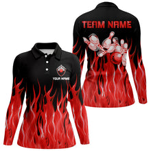 Load image into Gallery viewer, Red flame Womens bowling polo shirt black Bowling Jerseys Personalized Bowling Team Shirts NQS7052