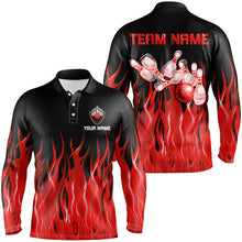 Load image into Gallery viewer, Personalized Men polo Bowling Shirt Red Flame Bowling Ball Pins bowling jerseys for men Bowler NQS7052