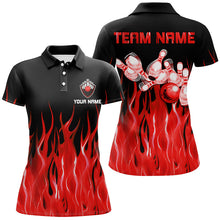 Load image into Gallery viewer, Red flame Womens bowling polo shirt black Bowling Jerseys Personalized Bowling Team Shirts NQS7052