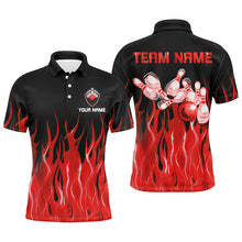 Load image into Gallery viewer, Personalized Men polo Bowling Shirt Red Flame Bowling Ball Pins bowling jerseys for men Bowler NQS7052