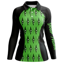 Load image into Gallery viewer, Women golf polo shirt custom black and green argyle pattern golf clubs, team ladies golf tops NQS7312