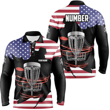 Load image into Gallery viewer, American flag Disc golf basket patriotic Men polo shirts custom name disc golf tops for mens NQS7314