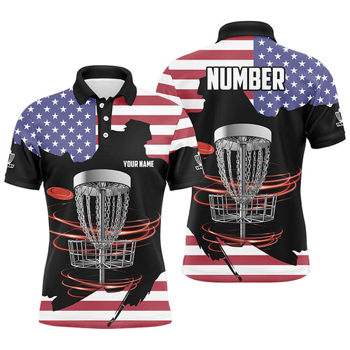 American flag Disc golf basket patriotic Men polo shirts custom name disc golf tops for mens NQS7314