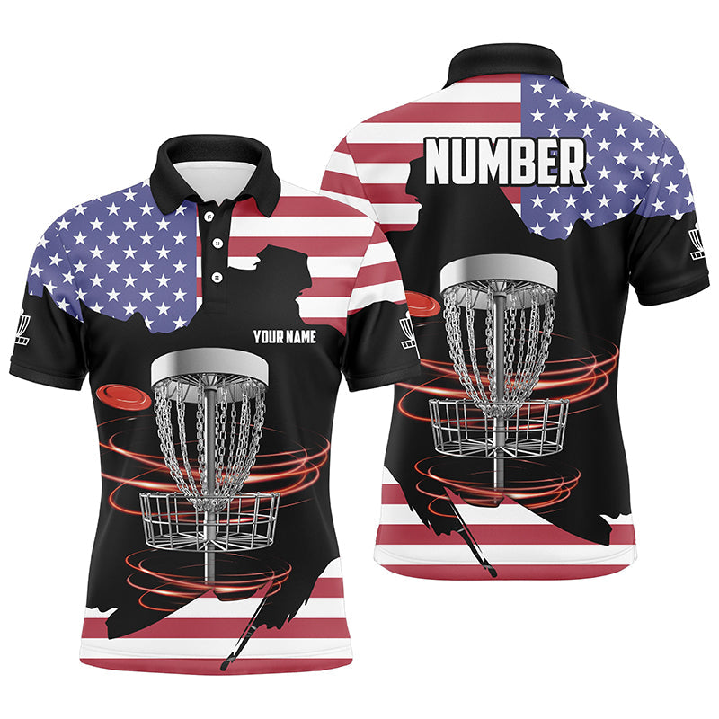 American flag Disc golf basket patriotic Men polo shirts custom name disc golf tops for mens NQS7314