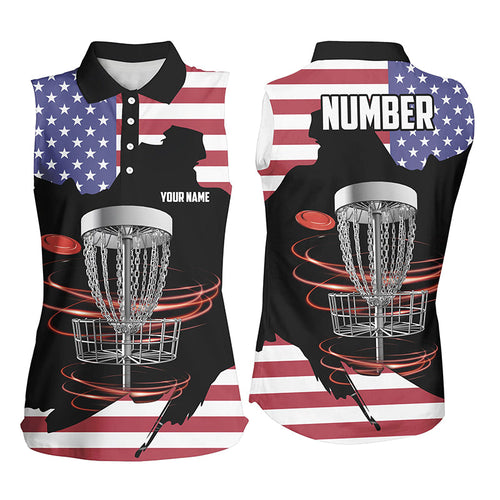 American flag Disc golf basket patriotic Women sleeveless disc golf polo shirt custom disc golf tops NQS7314