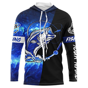 Bass Fishing tattoo blue galaxy black Custom name performance UV protection long sleeve fishing shirts NQS5293