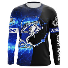 Load image into Gallery viewer, Bass Fishing tattoo blue galaxy black Custom name performance UV protection long sleeve fishing shirts NQS5293