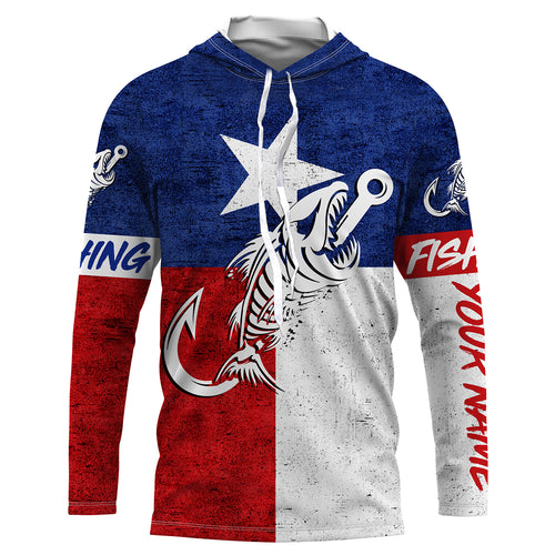 Texas fishing Fish hook skull reaper vintage flag Custom Name sun protection fishing shirts for men NQS3491