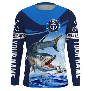 Great barracuda fishing blue sea underwater ocean Custom Name performance long sleeve fishing shirt NQS3779