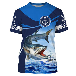 Great barracuda fishing blue sea underwater ocean Custom Name performance long sleeve fishing shirt NQS3779