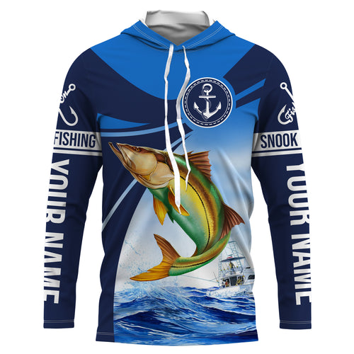 Snook fishing blue sea underwater ocean Custom Name performance long sleeve fishing shirt NQS3781