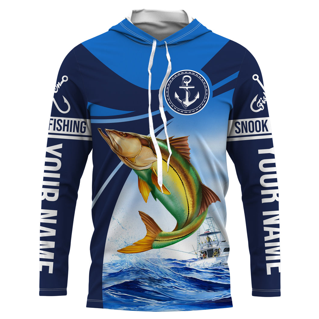 Snook fishing blue sea underwater ocean Custom Name performance long sleeve fishing shirt NQS3781