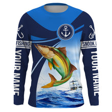 Load image into Gallery viewer, Snook fishing blue sea underwater ocean Custom Name performance long sleeve fishing shirt NQS3781