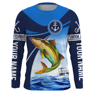 Snook fishing blue sea underwater ocean Custom Name performance long sleeve fishing shirt NQS3781
