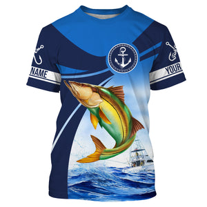 Snook fishing blue sea underwater ocean Custom Name performance long sleeve fishing shirt NQS3781
